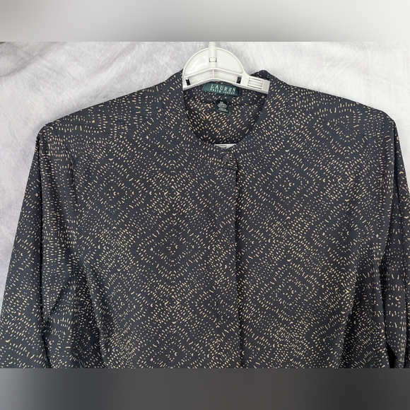 Lauren Ralph Lauren 2x Black And Tan Blouse V-neck No Collar - Picture 3 of 12